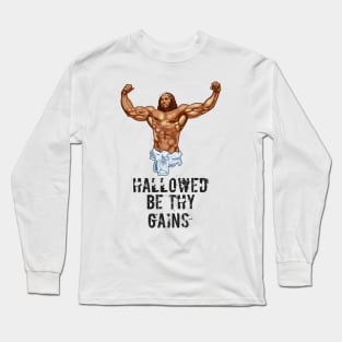 Hallowed be thy gains - Swole Jesus - Jesus is your homie so remember to pray to become swole af! - Distressed Long Sleeve T-Shirt